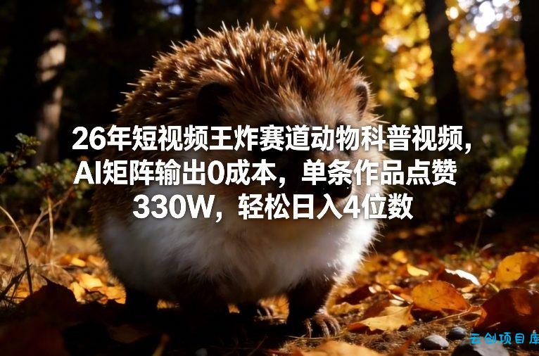 26年短视频王炸赛道动物科普视频，AI矩阵输出0成本，单条作品点赞330W，轻松日入4位数-云创项目库