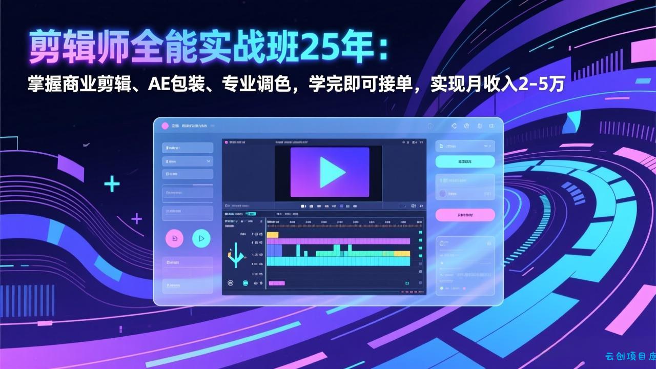 剪辑师全能实战班25年：掌握商业剪辑、AE包装、专业调色，学完即可接单，实现月收入2-5万-云创项目库
