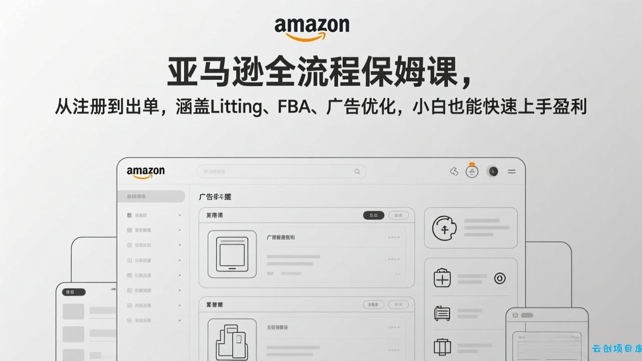 亚马逊全流程保姆课，从注册到出单，涵盖Listing、FBA、广告优化，小白也能快速上手盈利-云创项目库