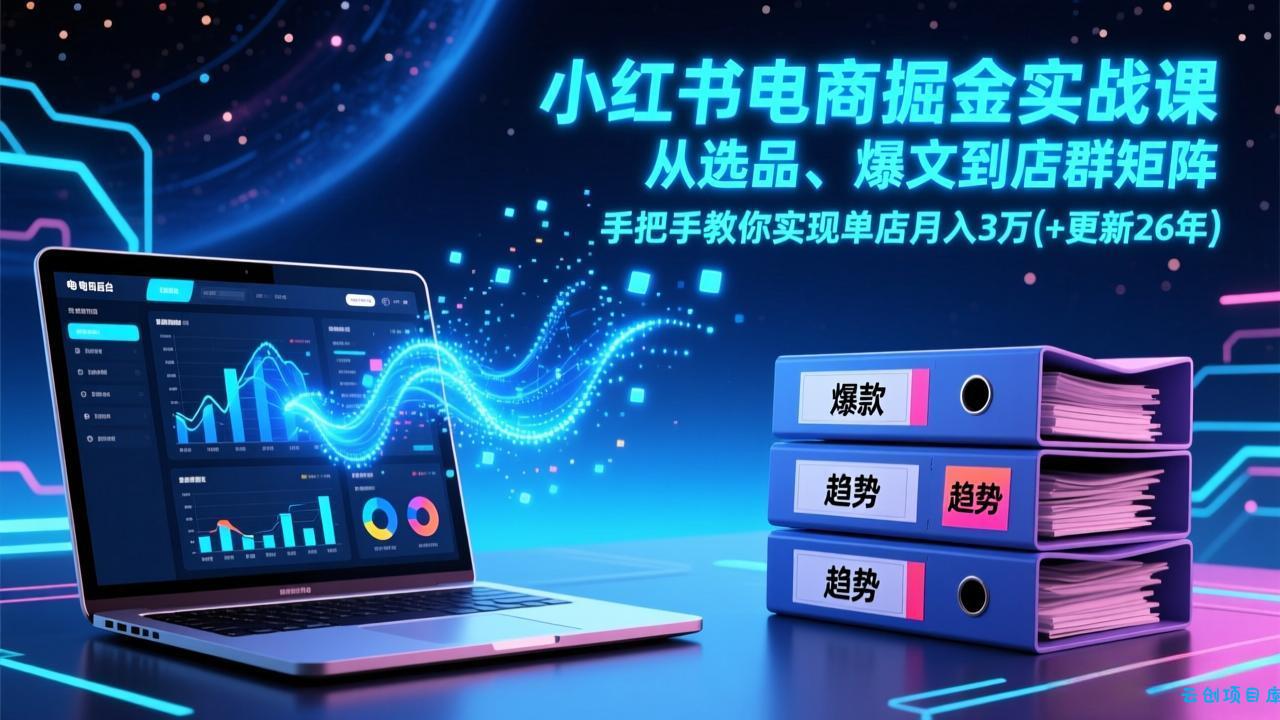 小红书电商掘金实战课，从选品、爆文到店群矩阵，手把手教你实现单店月入3万+(更新26年-云创项目库