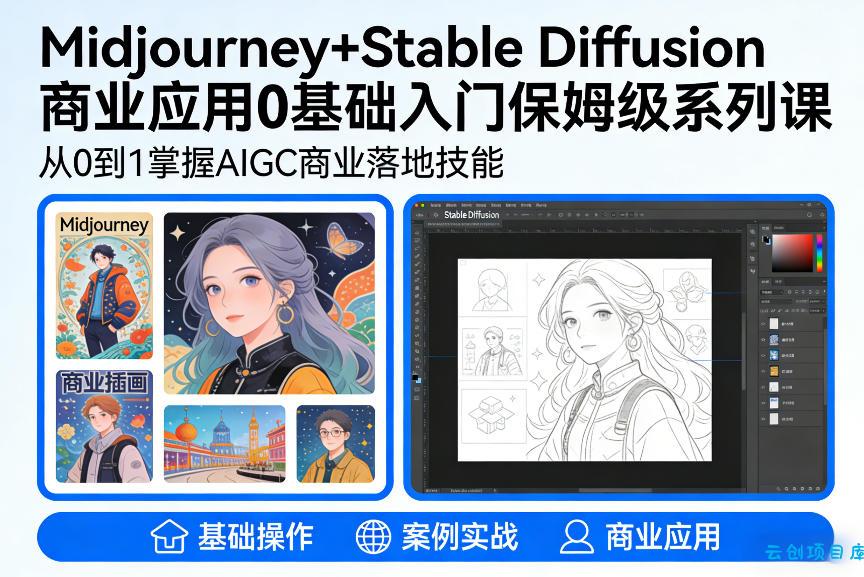 AIGC商业应用Midjourney+Stable Diffusion教程，0基础入门保姆级系列课-云创项目库