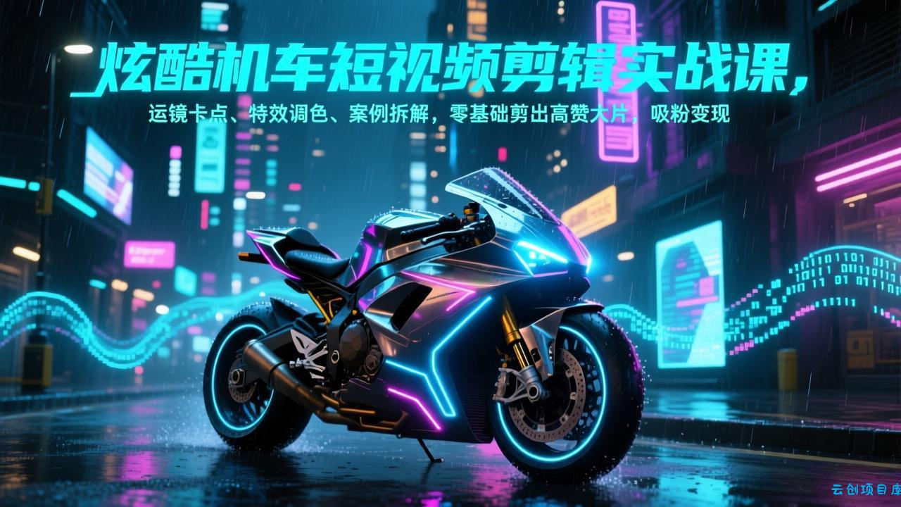 炫酷机车短视频剪辑实战课，运镜卡点、特效调色、案例拆解，零基础剪出高赞大片，吸粉变现-云创项目库