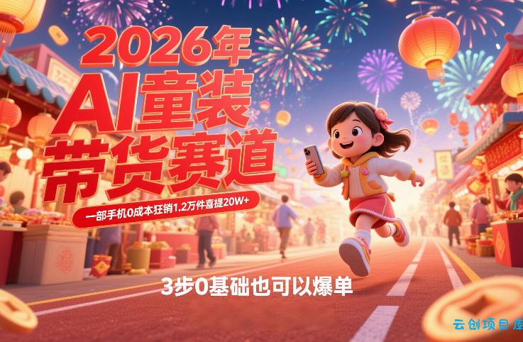 AI童装新春带货赛道，一部手机0成本狂销1.2万件喜提20W+，3步0基础也可以爆单-云创项目库