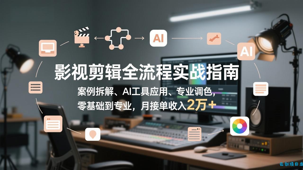 影视剪辑全流程实战指南，案例拆解、AI工具应用、专业调色，零基础到专业，月接单收入2万+-云创项目库