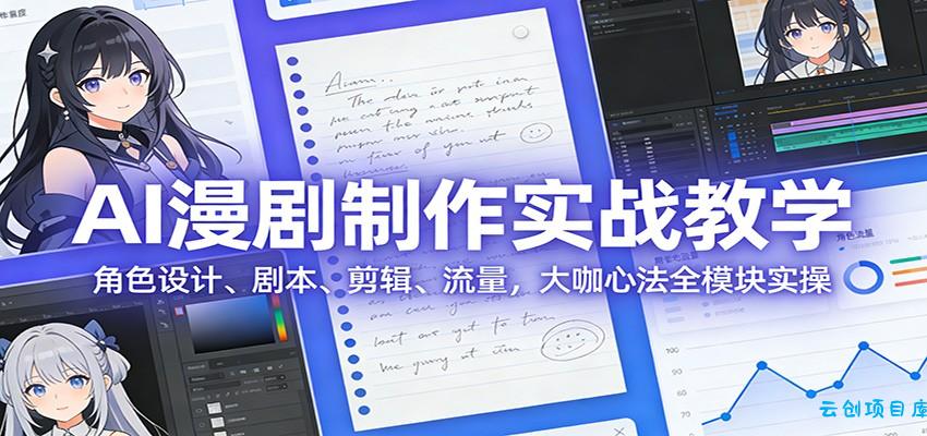 AI 漫剧制作实战教学：角色设计、剧本、剪辑、流量，大咖心法全模块实操-云创项目库