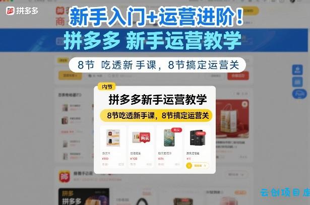 新手入门+运营进阶！拼多多新手运营教学，8节吃透新手课，8节搞定运营关-云创项目库