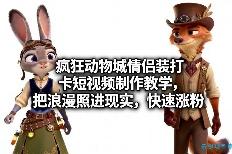 疯狂动物城情侣装打卡短视频制作教学，把浪漫照进现实，快速涨粉-云创项目库