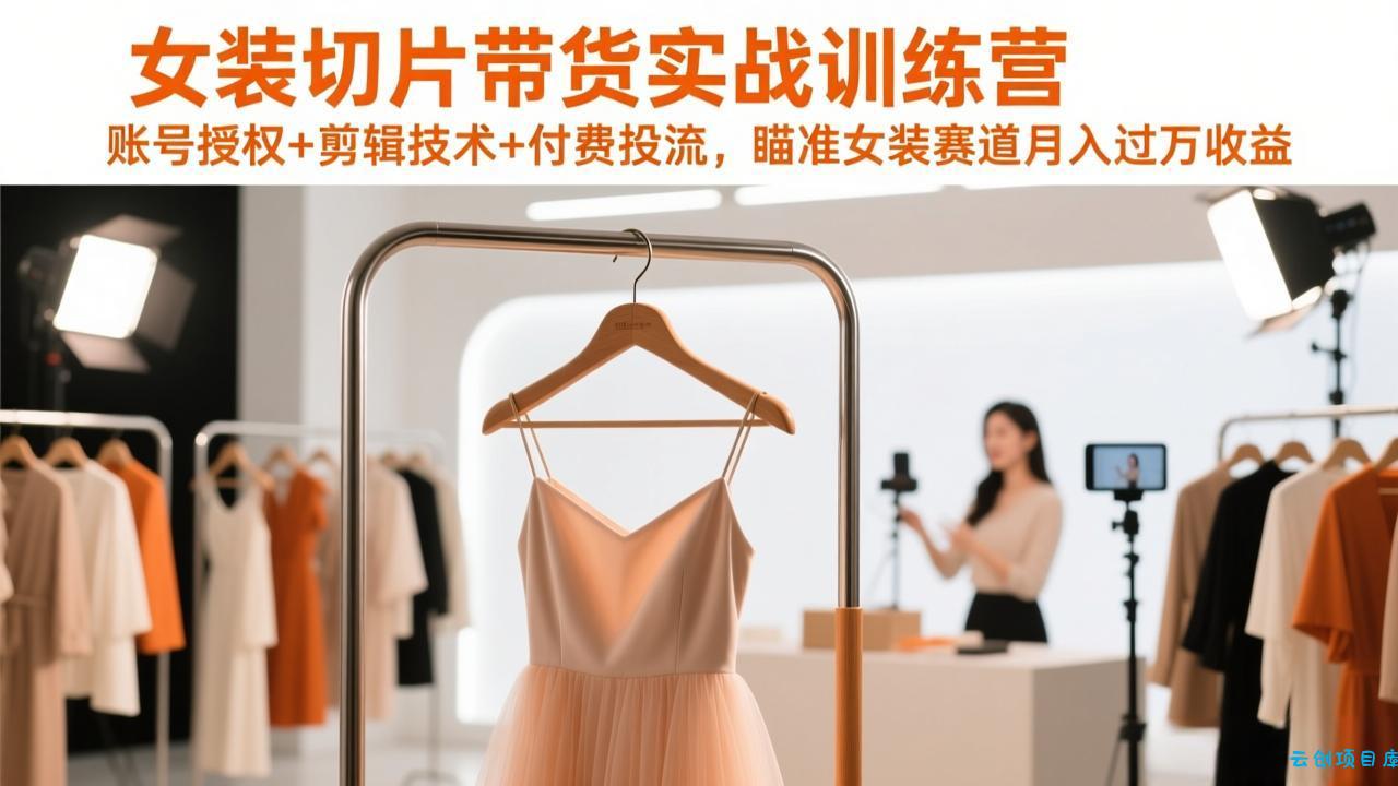 女装切片带货实战训练营，账号授权+剪辑技术+付费投流，瞄准女装赛道月入过万收益-云创项目库