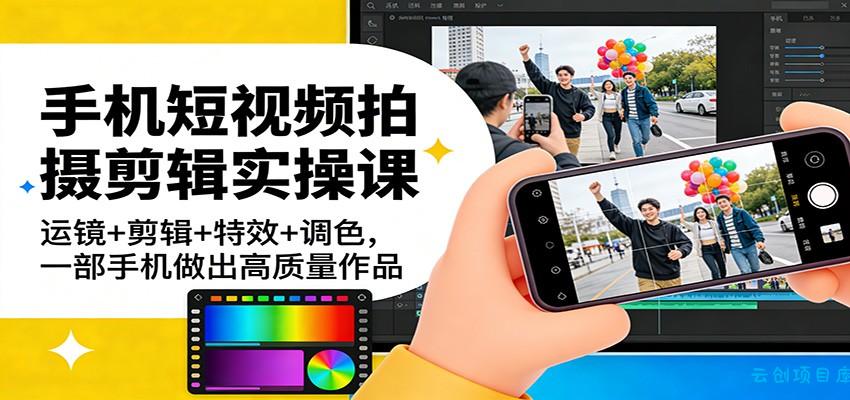 手机短视频拍摄剪辑实操课：运镜+剪辑+特效+调色，一部手机做出高质量作品-云创项目库