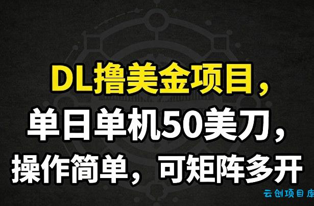 DL撸美金项目，单日单机50美刀，操作简单，可矩阵多开-云创项目库