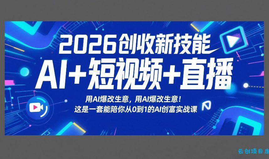 2026创收新技能AI+短视频+直播，用AI爆改生意，这是一套能陪你从0到1的AI创富实战课-云创项目库