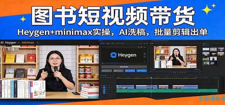 图书短视频带货：Heygen+minimax实操，AI洗稿 ，批量剪辑出单-云创项目库