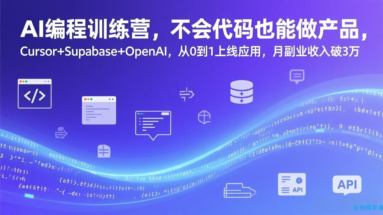 AI编程训练营，不会代码也能做产品，Cursor+Supabase+OpenAI，从0到1上线应用，月副业收入破3万-云创项目库