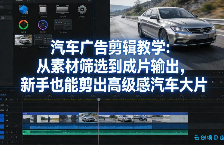 汽车广告剪辑教学:从素材筛选到成片输出,新手也能剪出高级感汽车大片-云创项目库