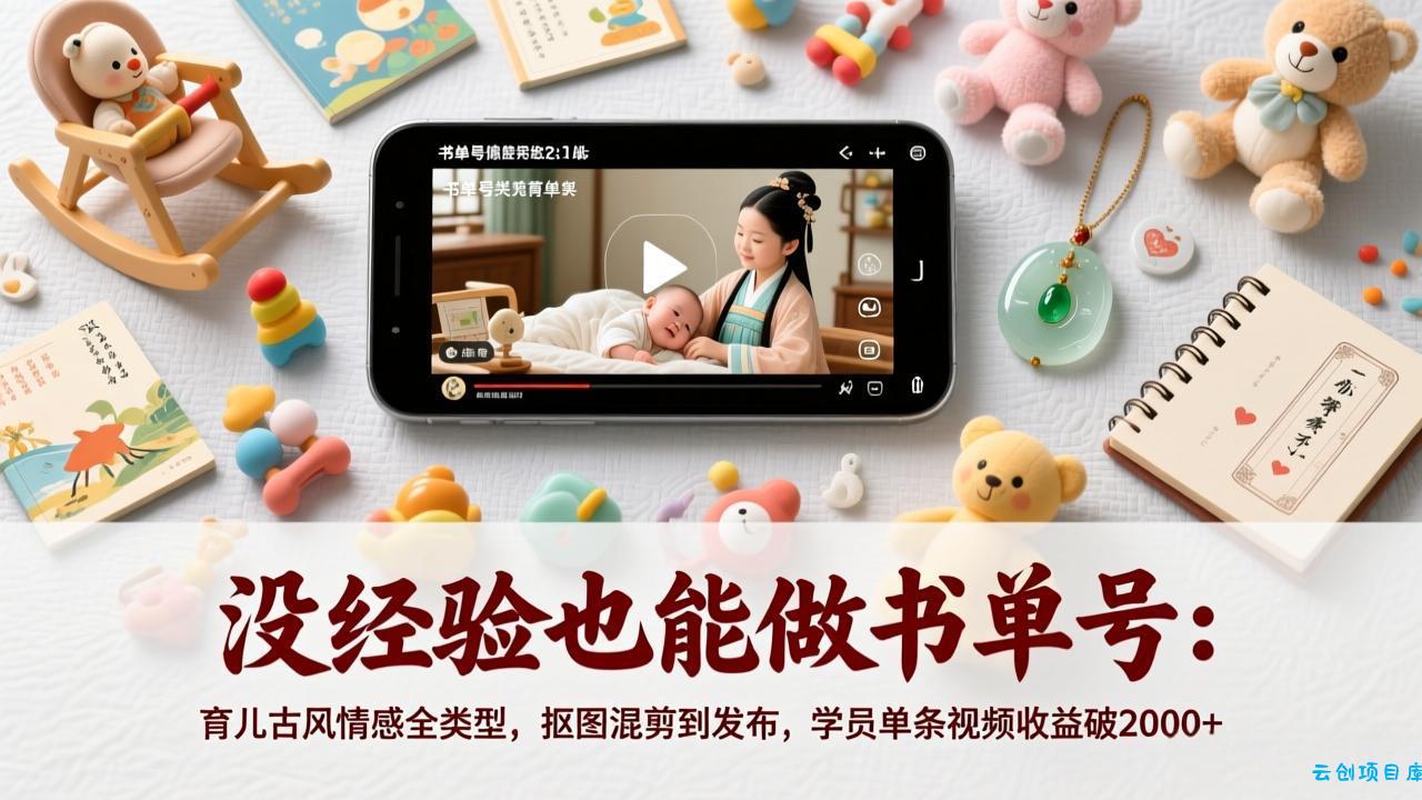 没经验也能做书单号:育儿古风情感全类型,抠图混剪到发布,学员单条视频收益破2000+-云创项目库