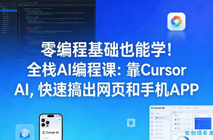 零编程基础也能学！全栈AI编程课：靠Cursor AI，快速搞出网页和手机APP-云创项目库