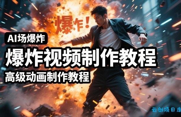 AI场景爆炸视频制作教程，利用人物实拍视频制作出高级的动画特效-云创项目库