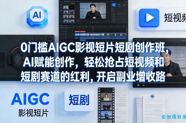 0门槛AIGC影视短片短剧创作班，AI赋能创作，轻松抢占短视频和短剧赛道的红利，开启副业增收路-云创项目库