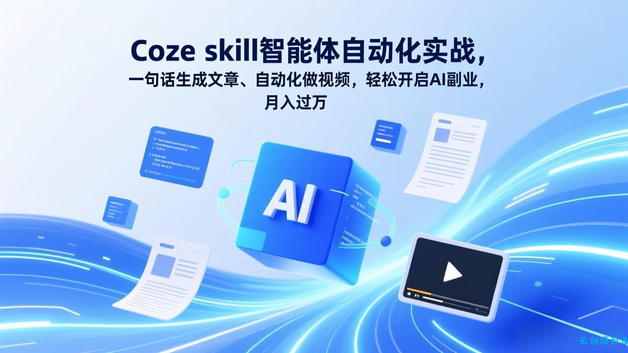 Coze skill智能体自动化实战，一句话生成文章、自动化做视频，轻松开启AI副业，月入过万-云创项目库