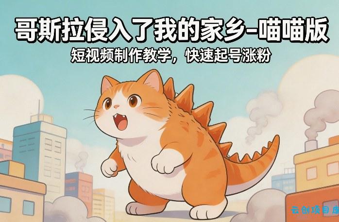 哥斯拉侵入了我的家乡–喵喵版短视频制作教学，快速起号涨粉-云创项目库