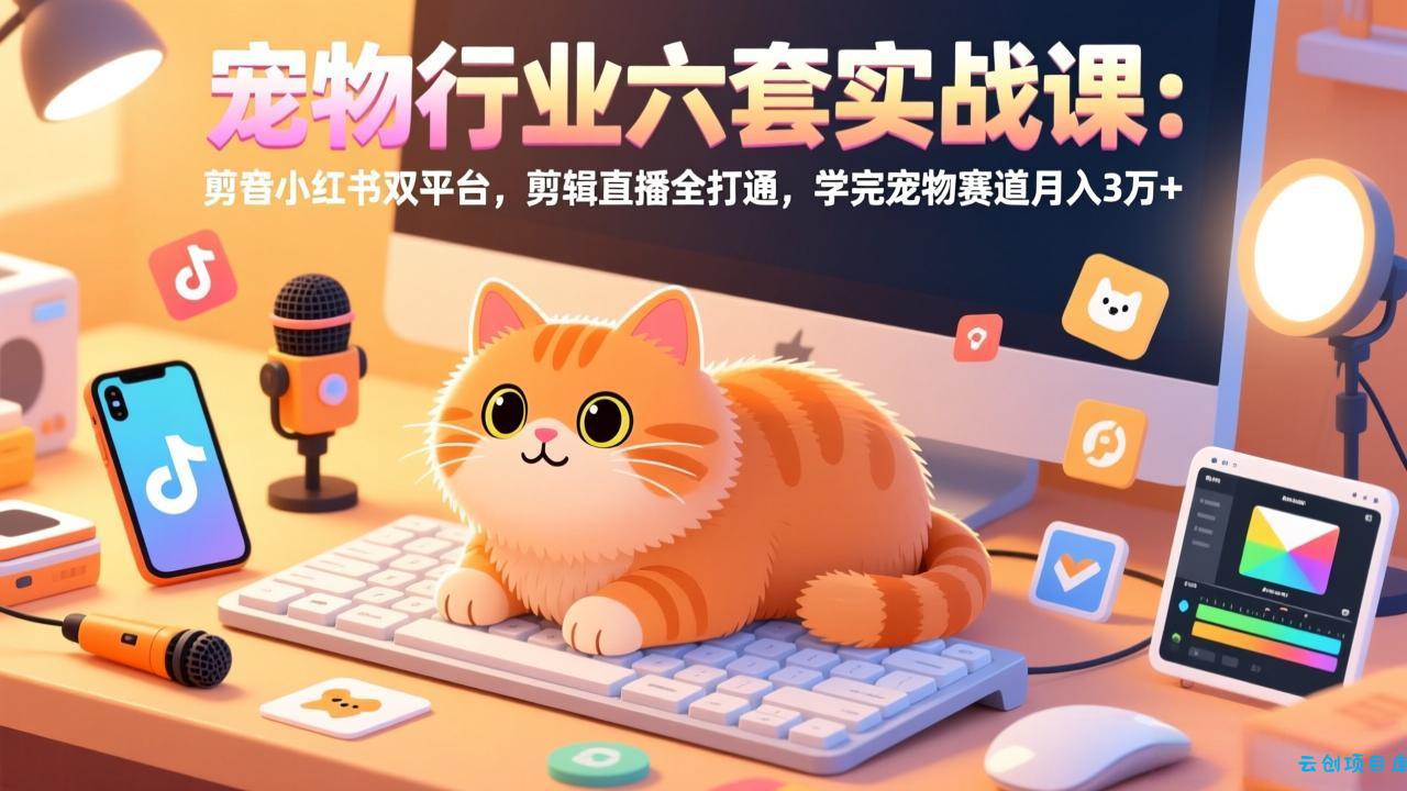 宠物行业六套实战课：抖音小红书双平台，剪辑直播全打通，学完宠物赛道月入3万+-云创项目库