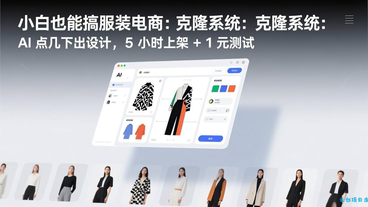 小白也能搞服装电商：克隆系统：AI 点几下出设计，5 小时上架 + 1 元测试-云创项目库