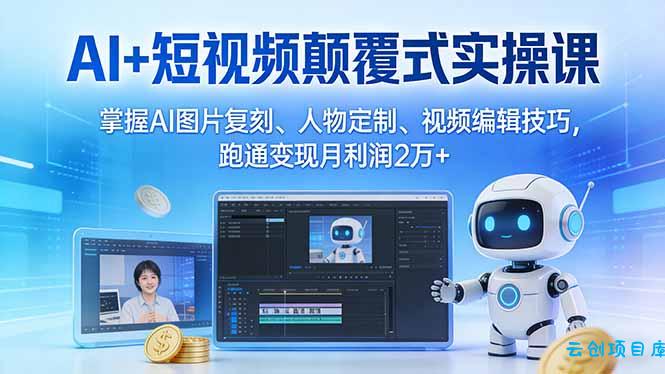 AI+短视频颠覆式实操课：掌握AI图片复刻、人物定制、视频编辑技巧，跑通变现月利润2万+-云创项目库