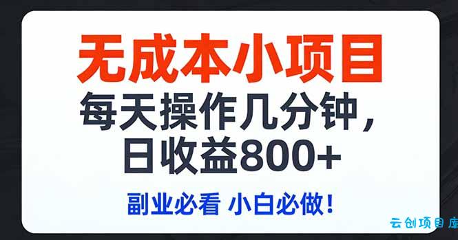 无成本小项目,每天操作几分钟,日收益800+ 副业必看 小白必做！-云创项目库