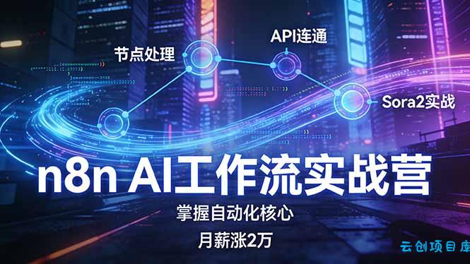 n8n AI工作流实战营,节点处理+API连通+Sora2实战,掌握自动化核心月薪涨2万-云创项目库