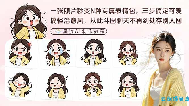 一张照片秒变N种专属表情包，三步搞定可爱搞怪治愈风，从此斗图聊天不再到处存别人图-云创项目库
