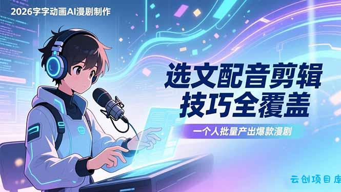 2026字字动画AI漫剧制作-1期,选文配音剪辑技巧全覆盖,一个人就能批量产出爆款漫剧-云创项目库