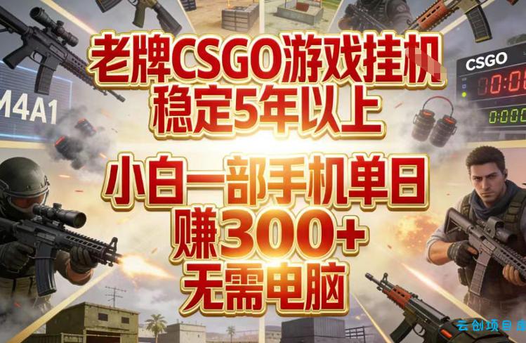 老牌CSGO游戏挂G，稳定5年以上，小白一部手机单日賺3张+，无需电脑【揭秘】-云创项目库