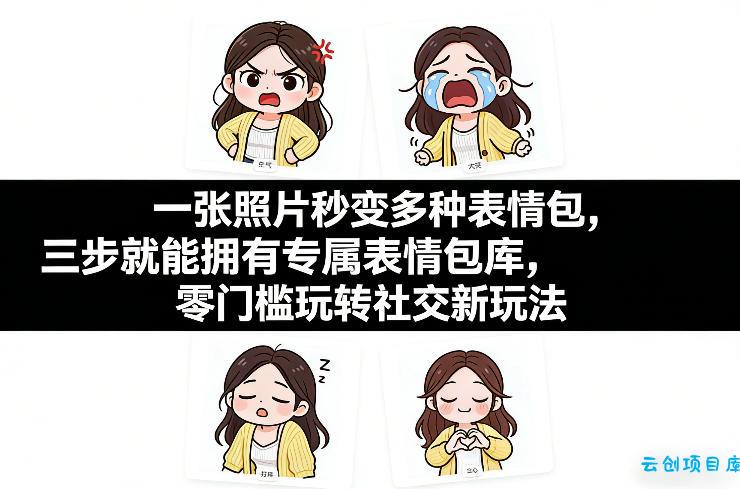一张照片秒变多种表情包，三步就能拥有专属表情包库，零门槛玩转社交新玩法【文档】-云创项目库