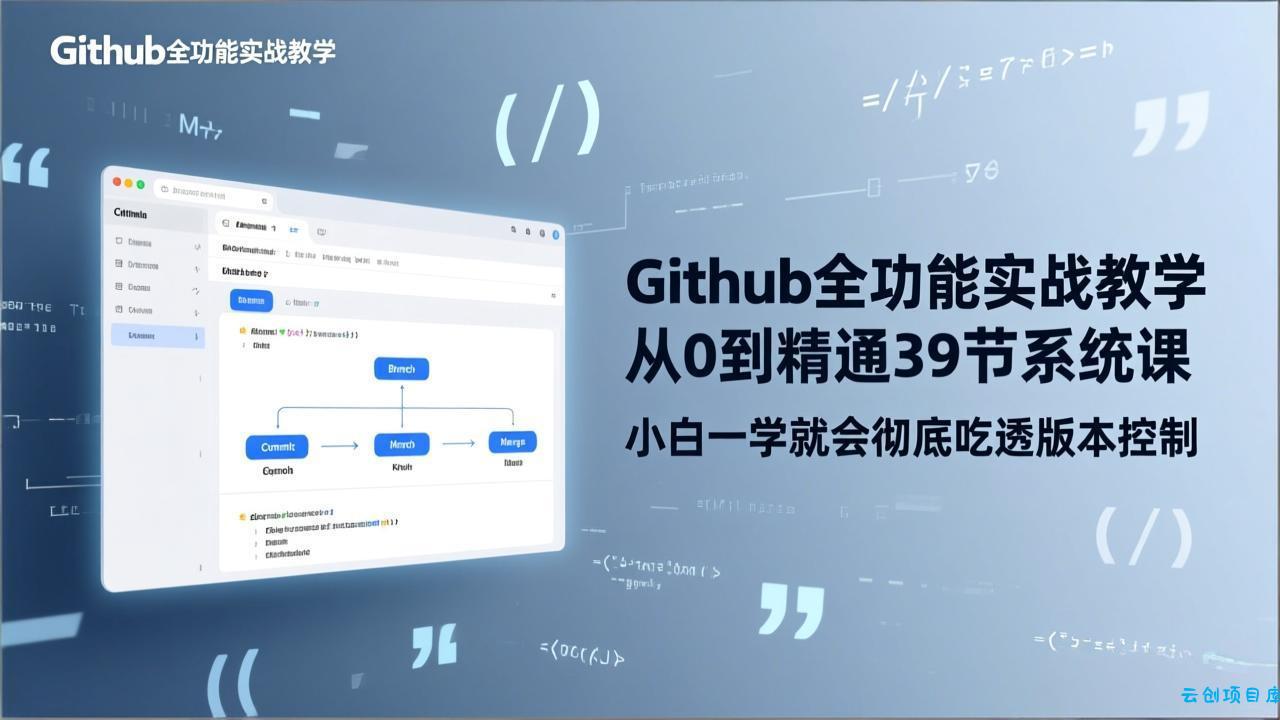 GitHub-全功能实战教学，从0到精通39节系统课，小白一学就会彻底吃透版本控制-云创项目库