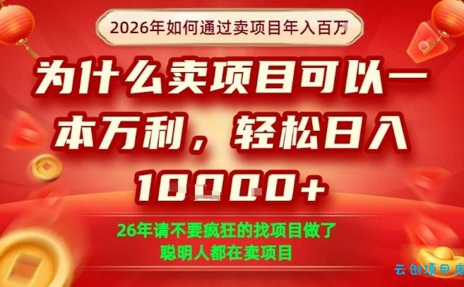 一单净利润1K+，26年想年入100个W，死磕卖项目就够了【揭秘】-云创项目库