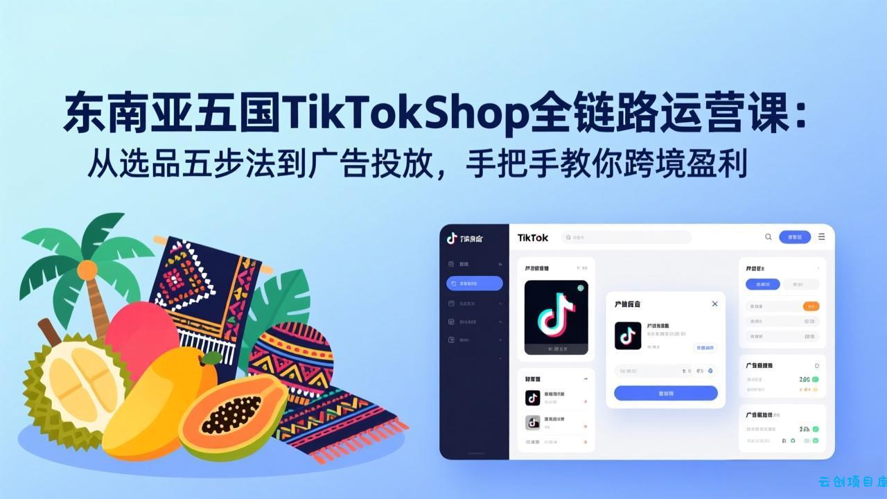 东南亚五国TikTok Shop全链路运营课:从选品五步法到广告投放,手把手教你跨境盈利-云创项目库