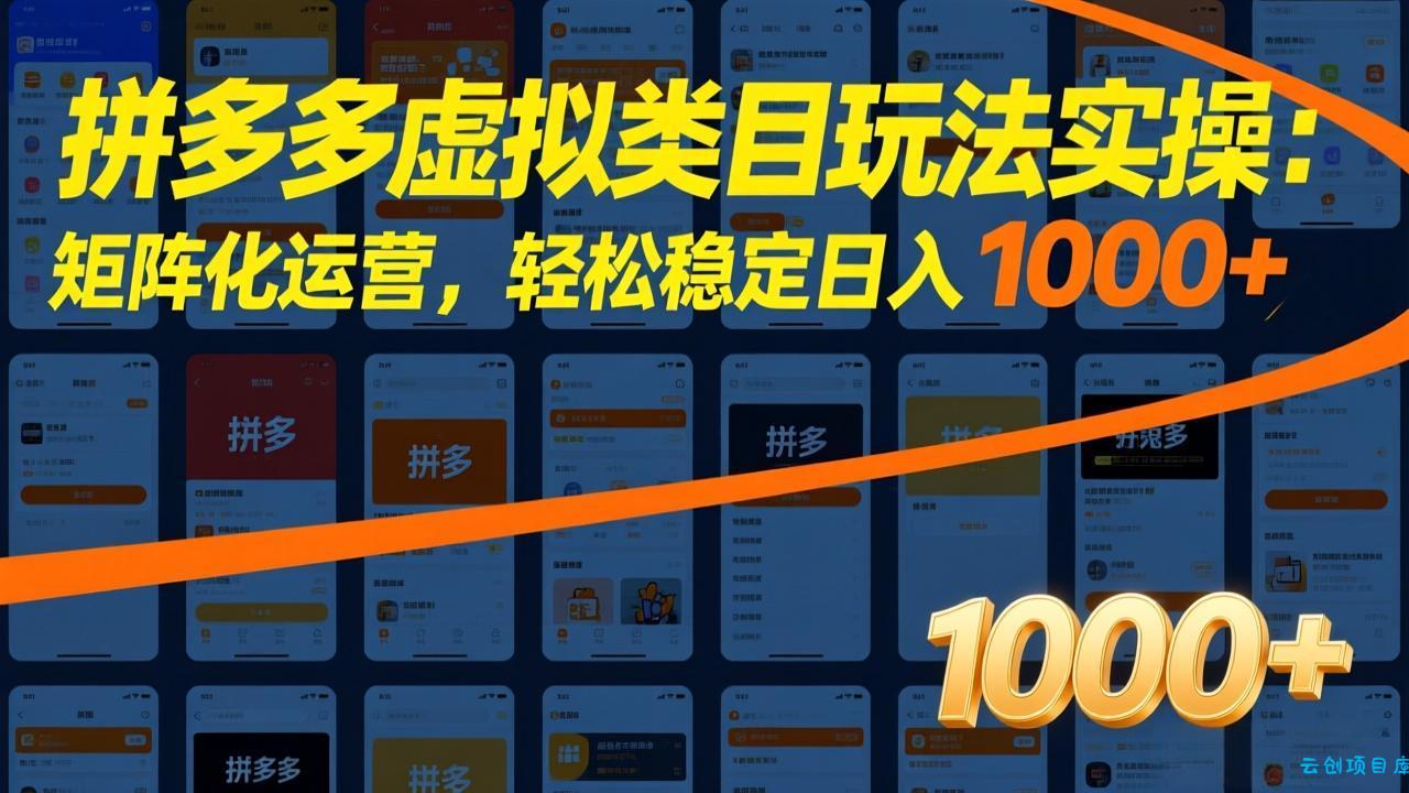拼多多虚拟类目玩法实操:矩阵化运营,轻松稳定日入 1000+-云创项目库