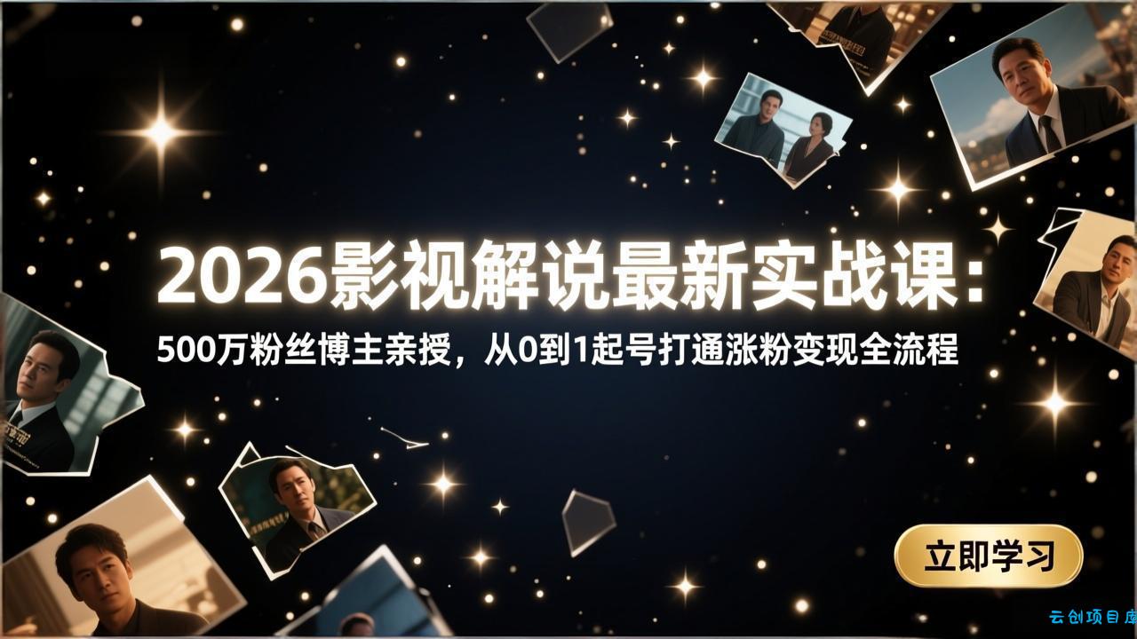 2026影视解说最新实战课：500万粉丝博主亲授，从0到1起号打通涨粉变现全流程-云创项目库