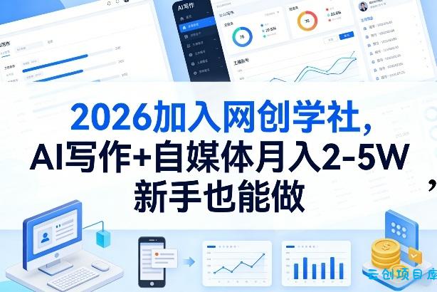 2026加入网创学社，AI写作+自媒体月入2-5W，新手也能做【揭秘】-云创项目库