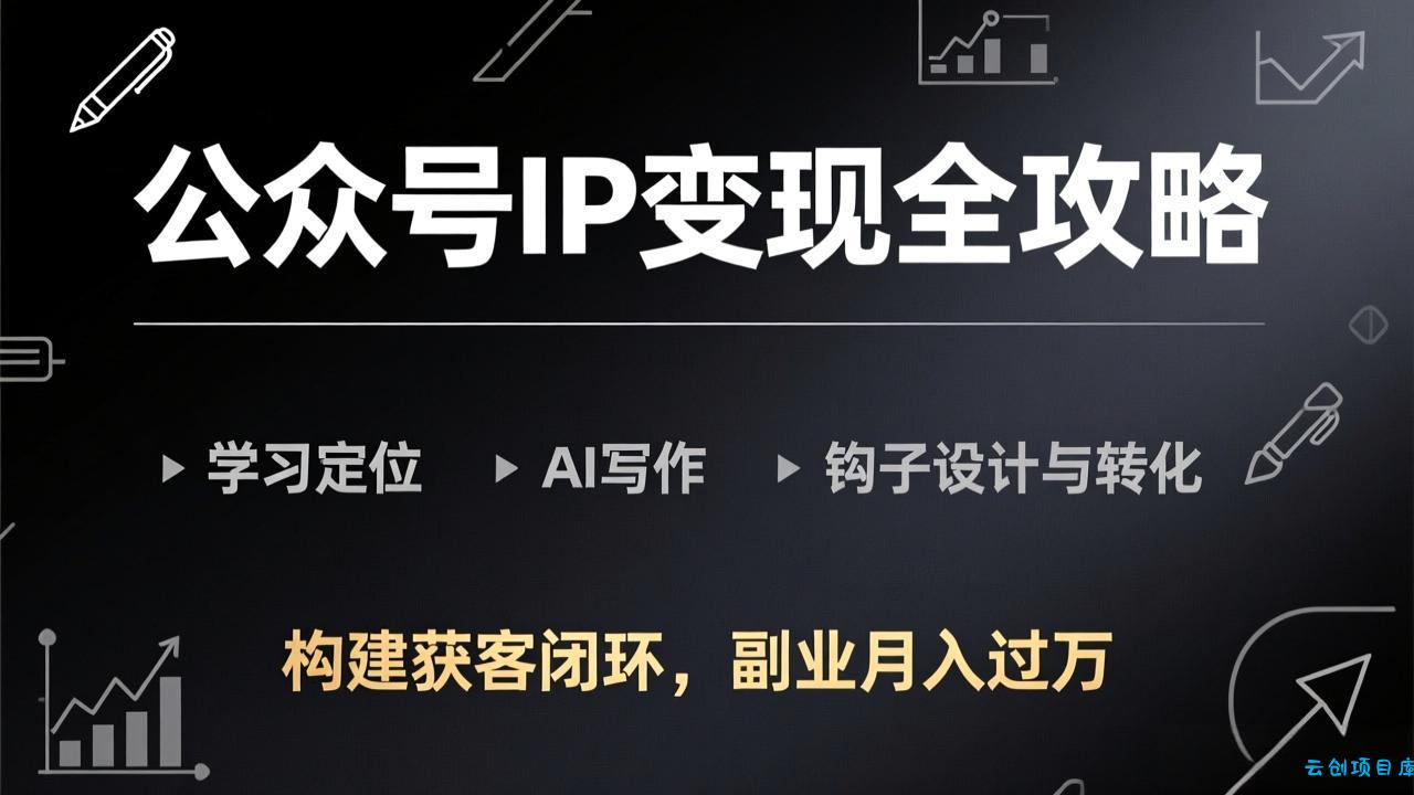公众号IP变现全攻略-更新，学习定位、AI写作、钩子设计与转化，构建获客闭环，副业月入过万-云创项目库