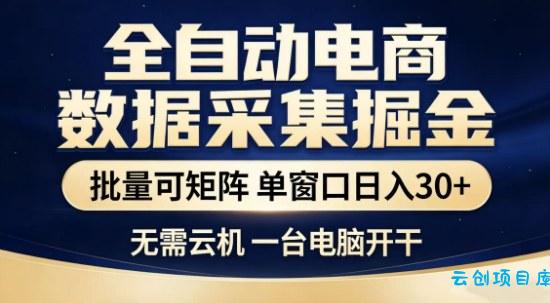 独家电商数据全自动采集项目,批量可矩阵,单窗口轻松日入3张+【揭秘】-云创项目库