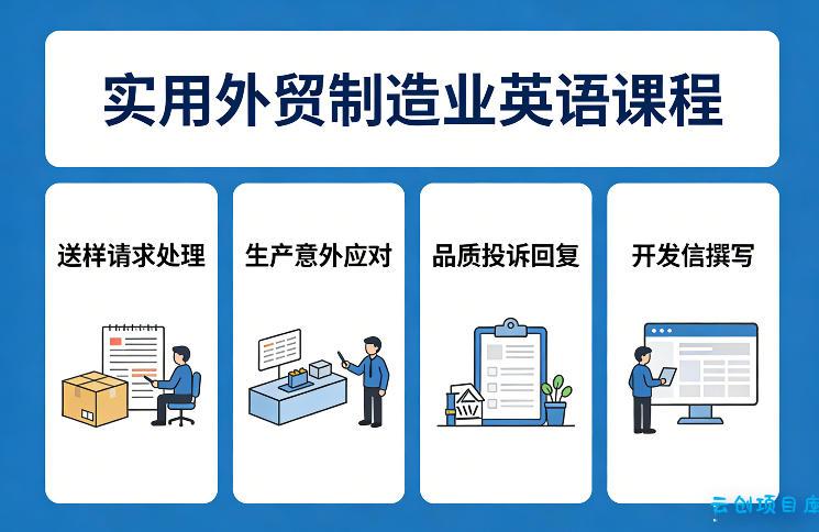 实用外贸制造业英语课程，教你专业处理送样请求、应对生产意外、回复品质投诉、撰写开发信等-云创项目库