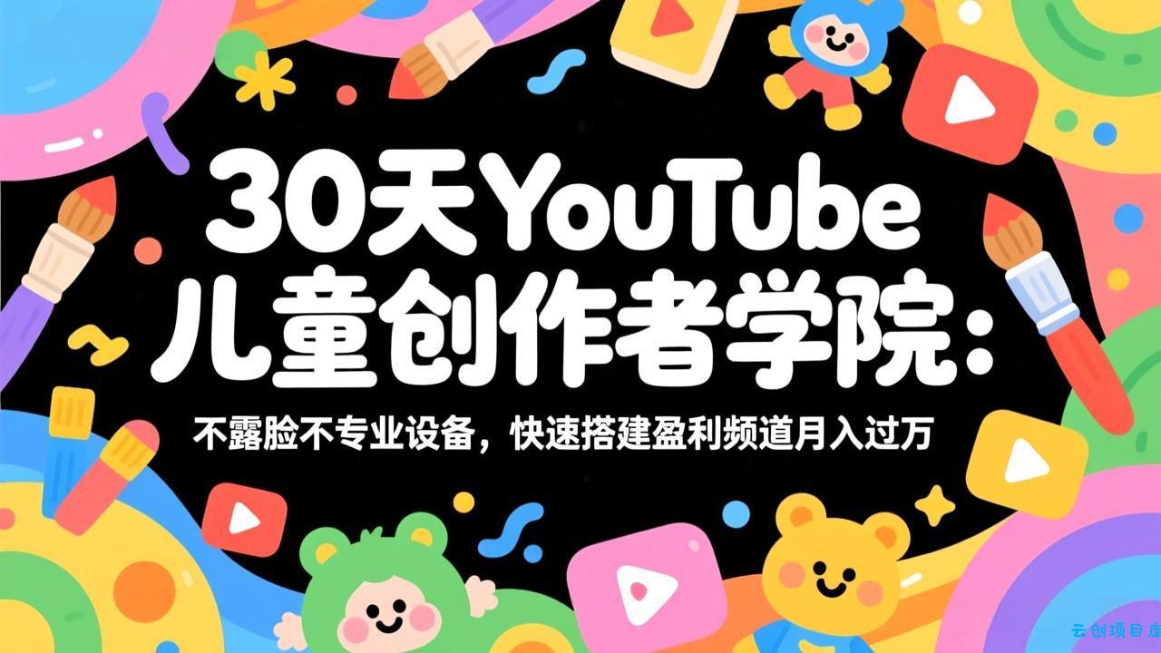 30天YouTube儿童创作者学院：不露脸不专业设备，快速搭建盈利频道月入过万-云创项目库