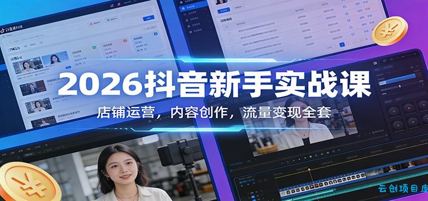 2026抖音新手实战课：店铺运营，内容创作，流量变现全套-云创项目库