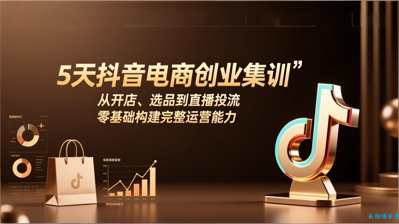 5天抖音电商创业集训:从开店、选品到直播投流,零基础构建完整运营能力-云创项目库