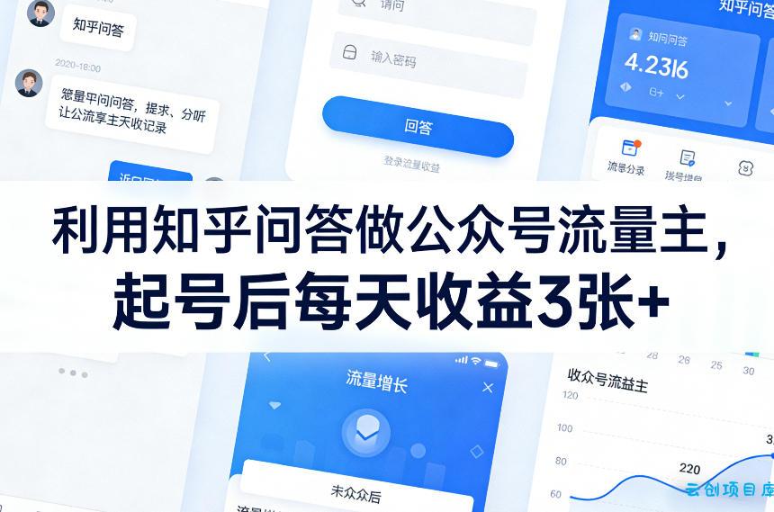 利用知乎问答做公众号流量主，起号后每天收益3张+-云创项目库