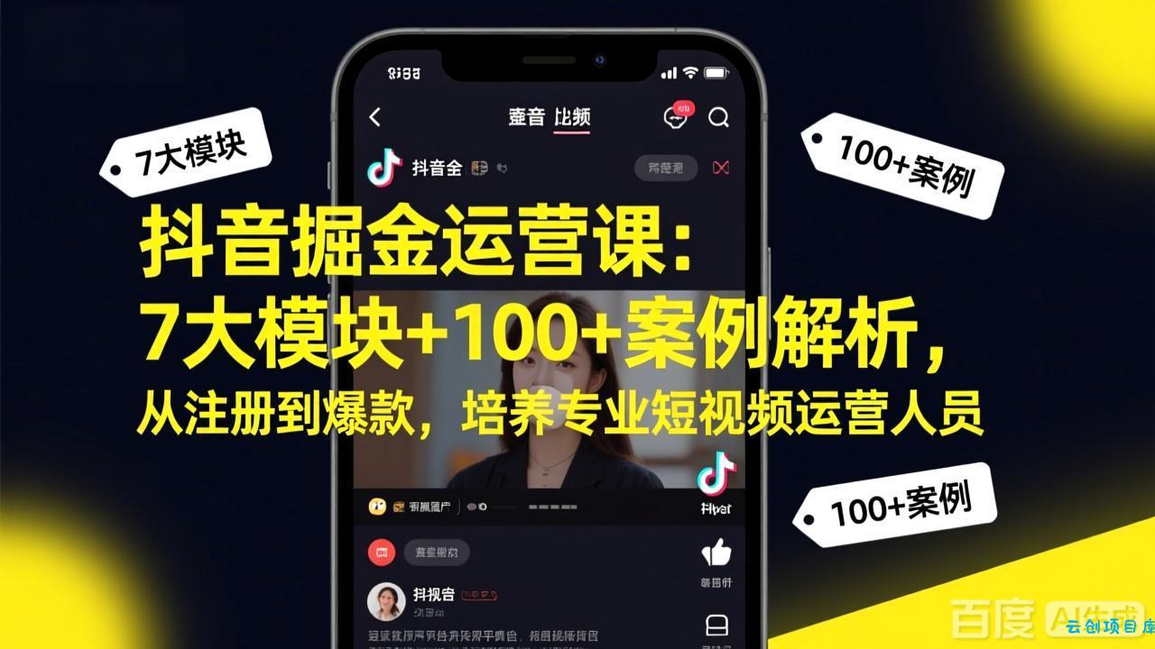 抖音掘金运营课：7大模块+100+案例解析，从注册到爆款，培养专业短视频运营人员-云创项目库