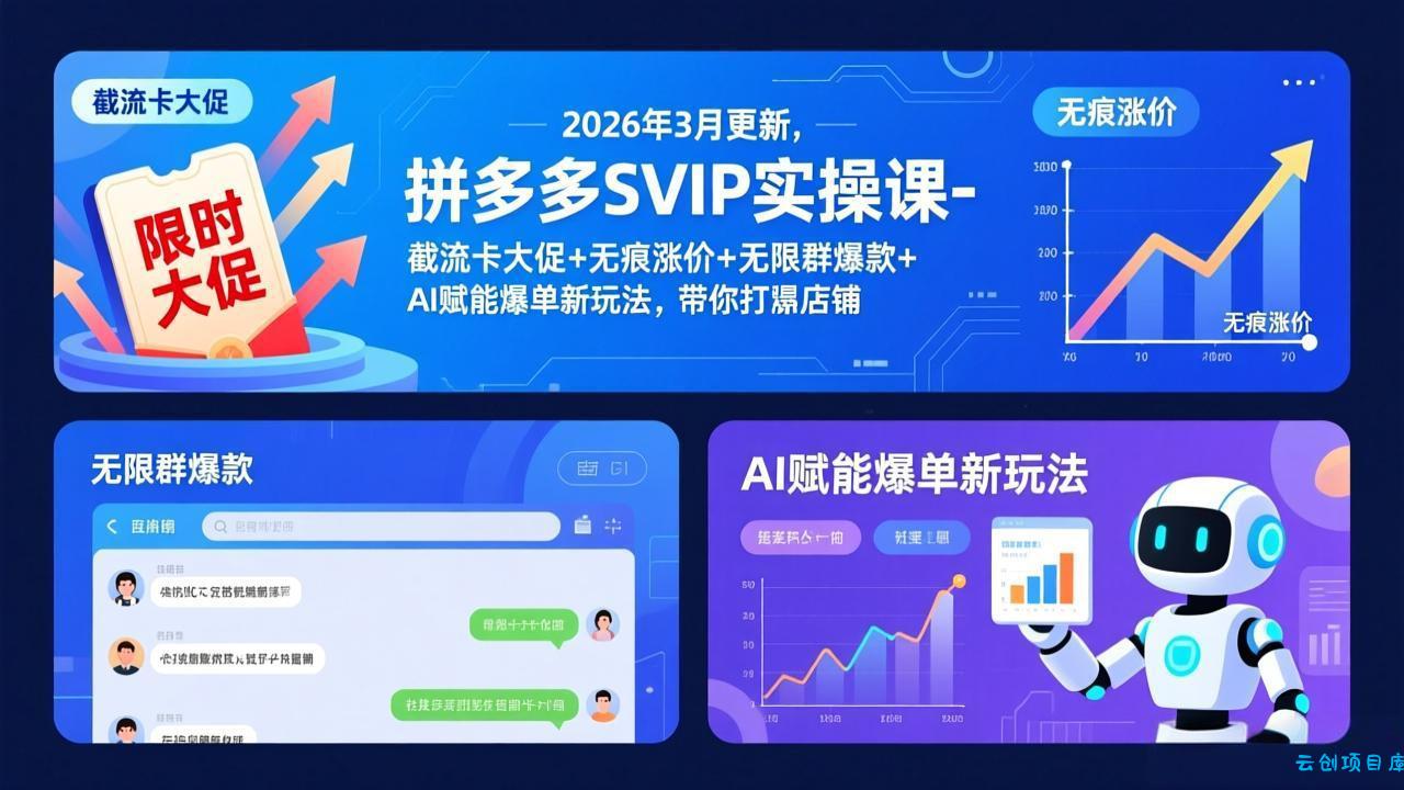 拼多多SVIP实操课-26年3月，截流卡大促+无痕涨价+无限群爆款+AI赋能爆单新玩法，带你打爆店铺-云创项目库