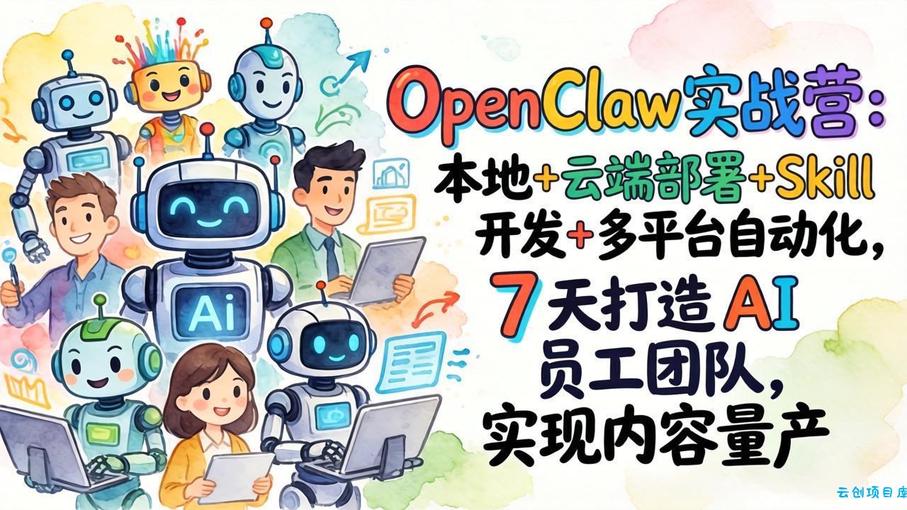 OpenClaw实战营：本地+云端部署+Skill开发+多平台自动化，7 天打造 AI 员工团队，实现内容量产-云创项目库