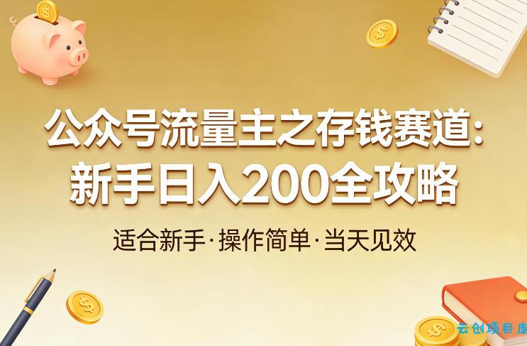 公众号流量主之存钱赛道，贴合当下需求，适合新手，一天收益2张-云创项目库
